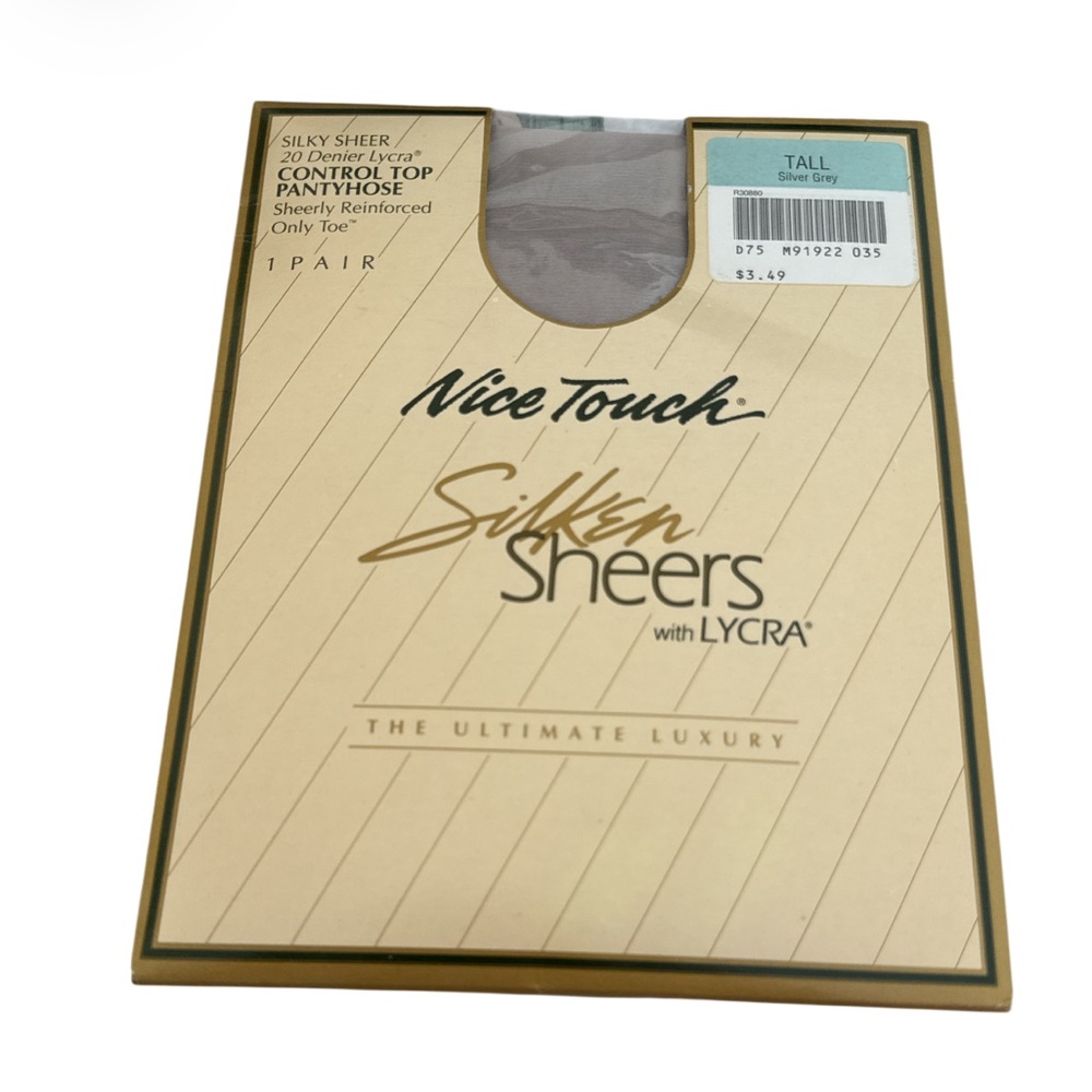 Nice Touch Silken Sheers with Lycra Pantyhose Tights VTG Silver Grey - Size Tall